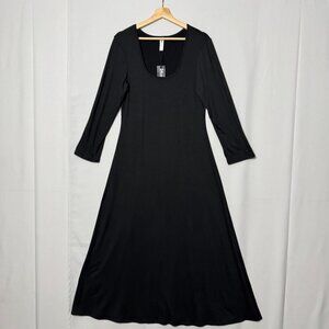 24 Seven Comfort Apparel  Black Stretch Long Sleeve Scoop Neck Maxi Dress Large